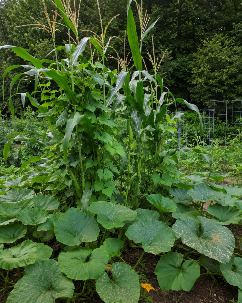 three sisters growing in the garden