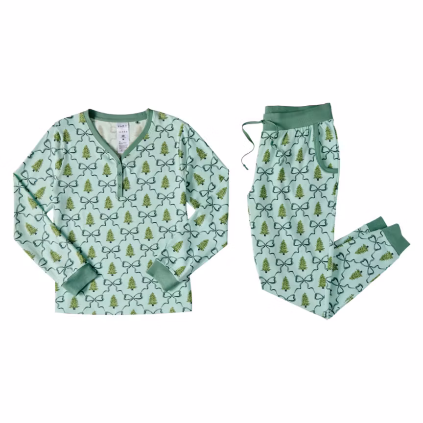2 Piece Ladies Thermal Pajama Set Green L