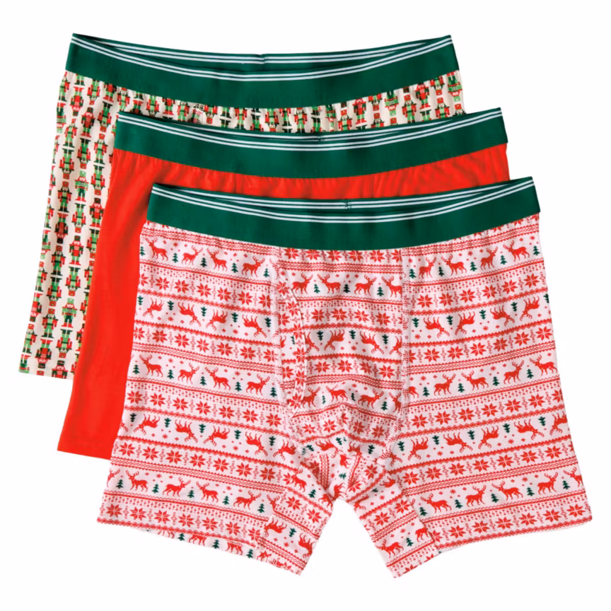 3 Pack Mens Holiday Boxers Red Multi Color L