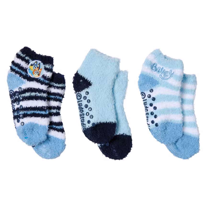 3 Pack Toddler Boys Bluey Fuzzy Socks 2T4T