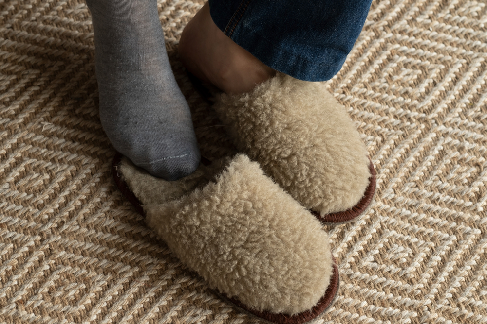 wearing slippers and socks
