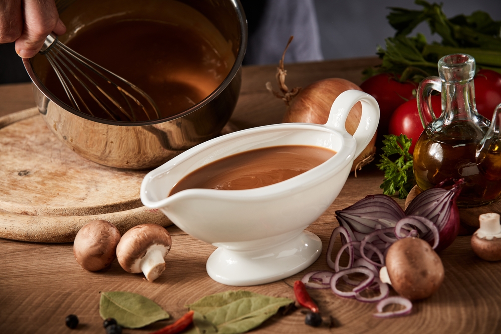 rich gravy in a gravy boat