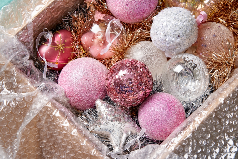 box of Christmas decorations
