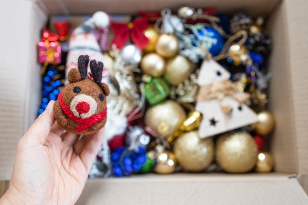 Christmas decorations in box