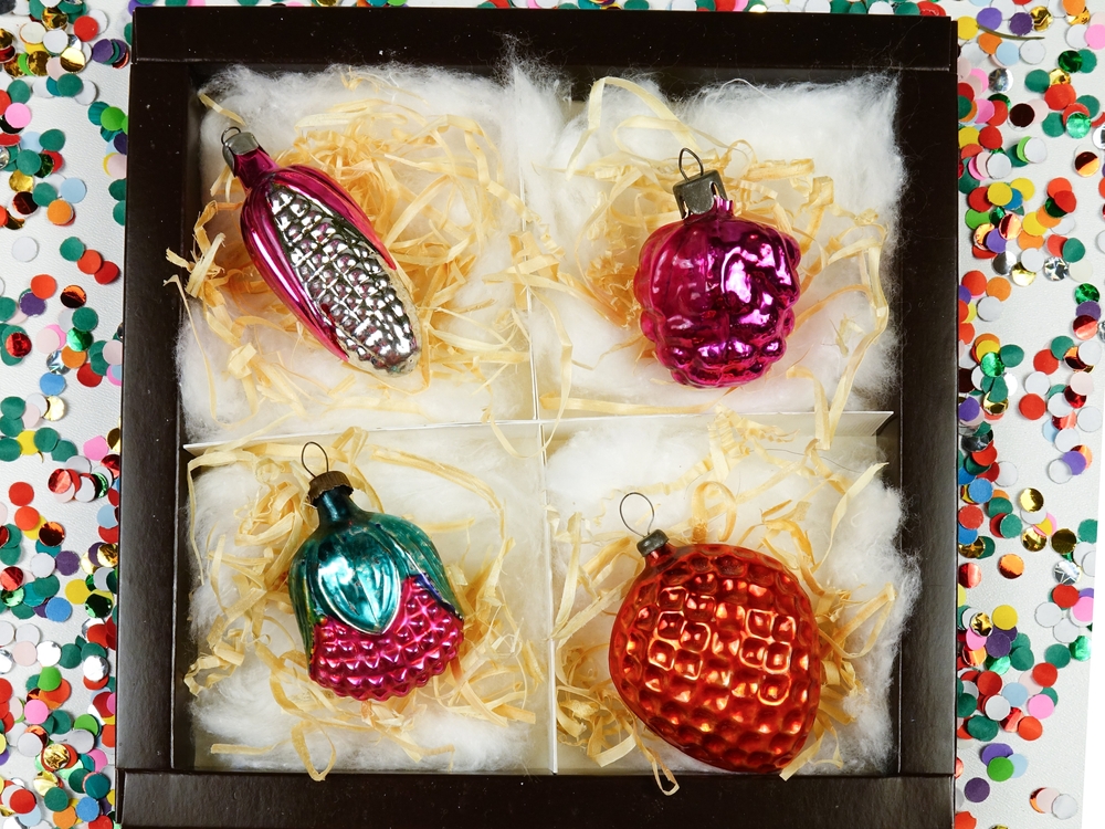 vintage christmas decorations in box