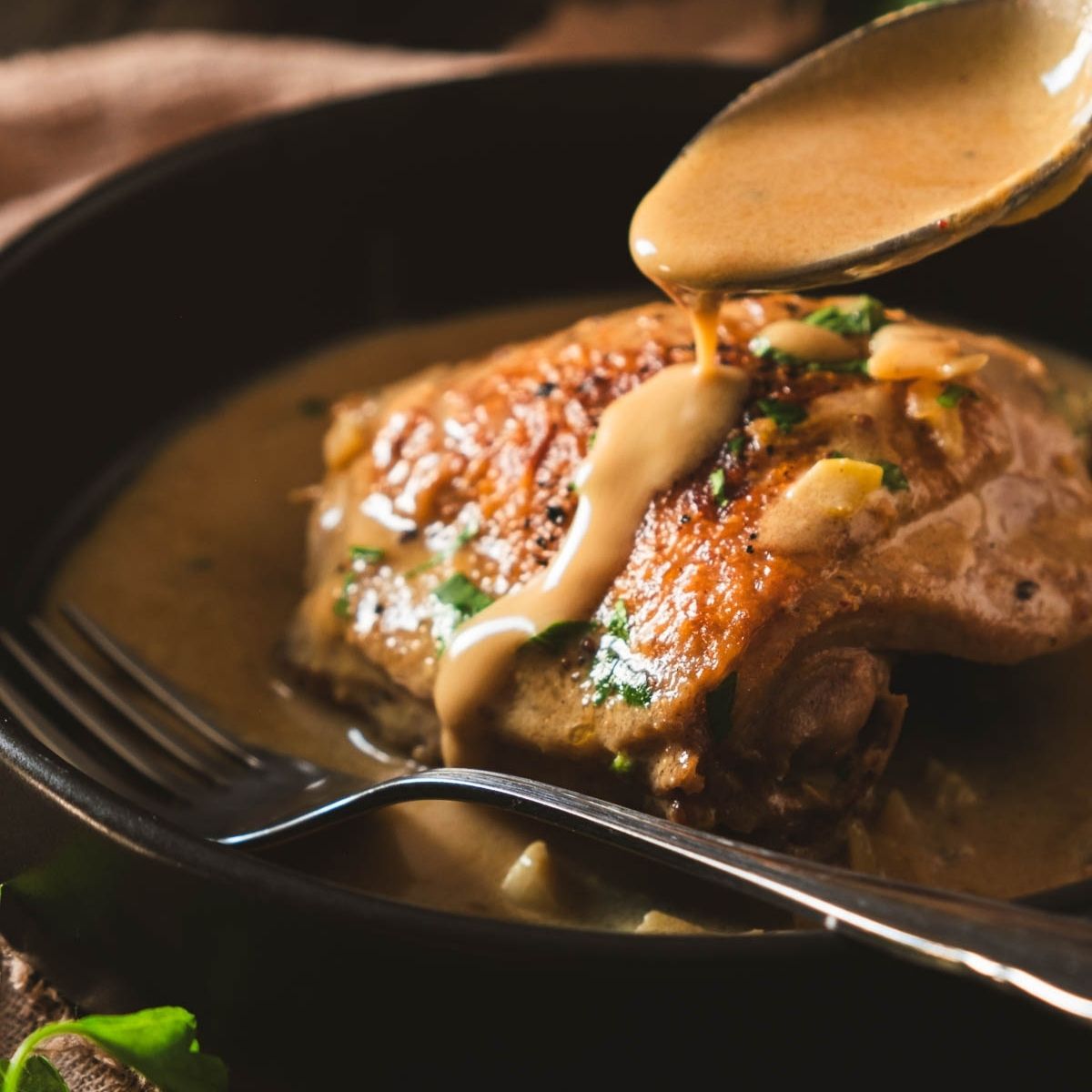 One Pan Chicken Thighs in Creamy Mustard Sauce