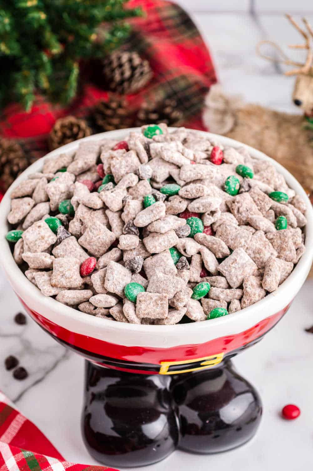 The recipe in a santa bowl.