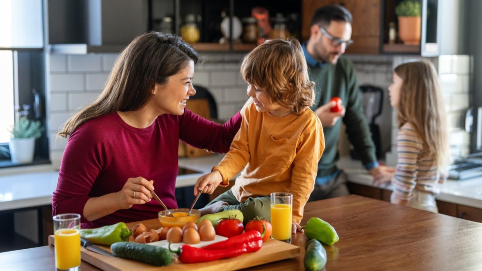 cooking in the kitchen with the family