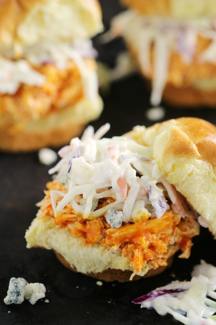 These Quick and Easy kid-friendly Buffalo Chicken Sliders are an easy weeekday meal recipe that easily transition to party appetizer!