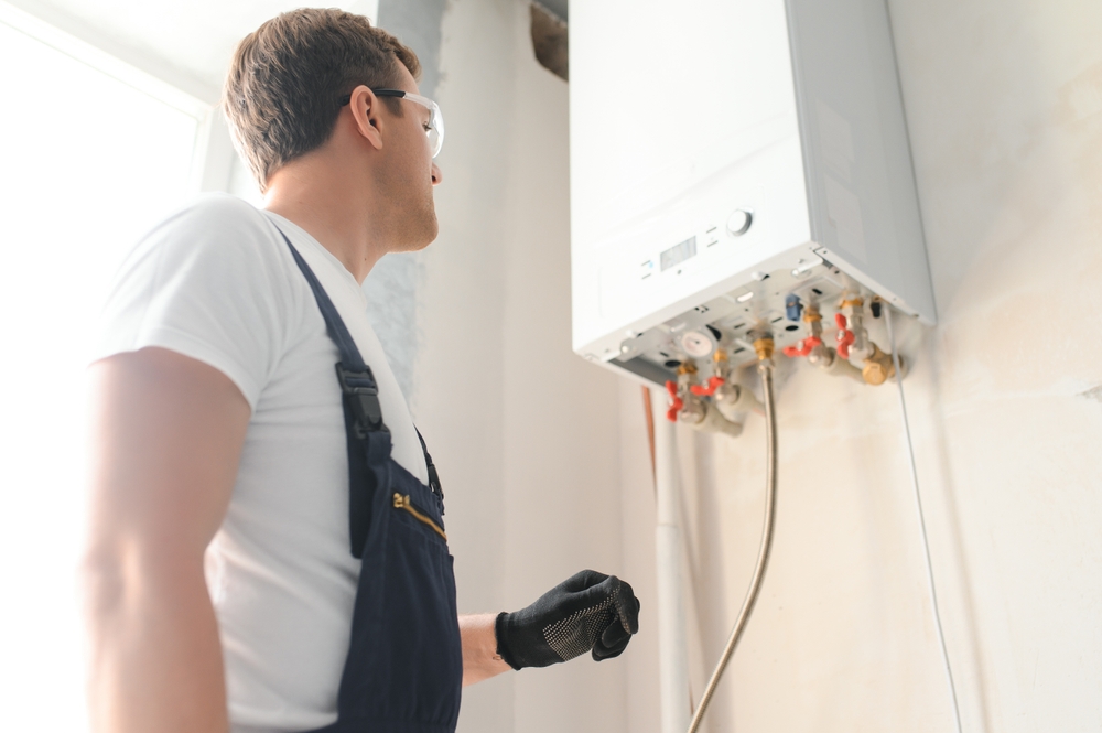 plumber checking a boiler