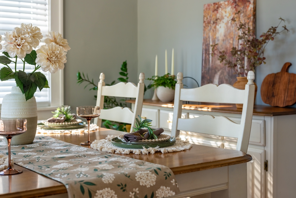 dining room table with runner