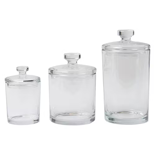 3 apothecary glass jars