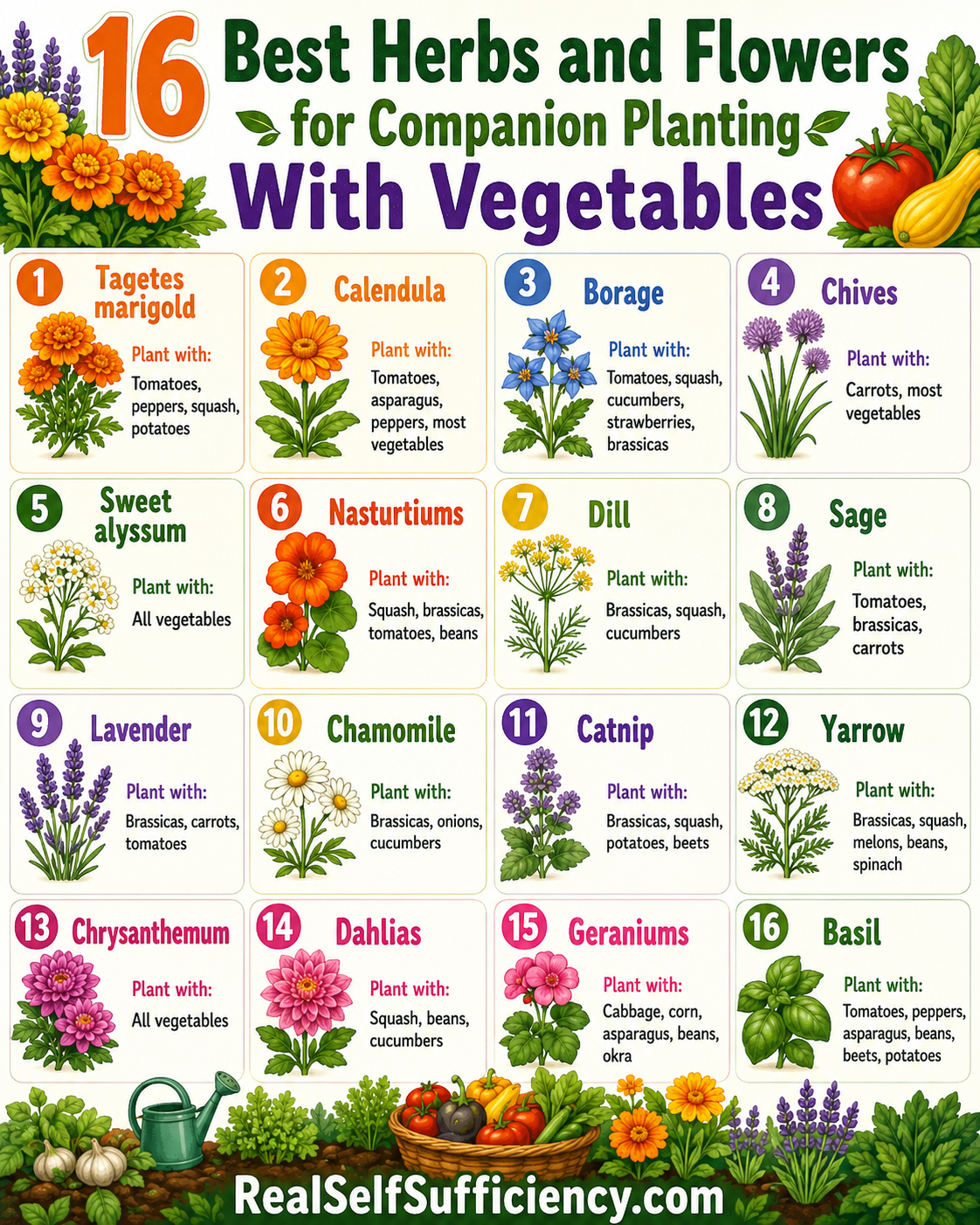 16 Best Herbs and Flowers for Companion Planting With Vegetables