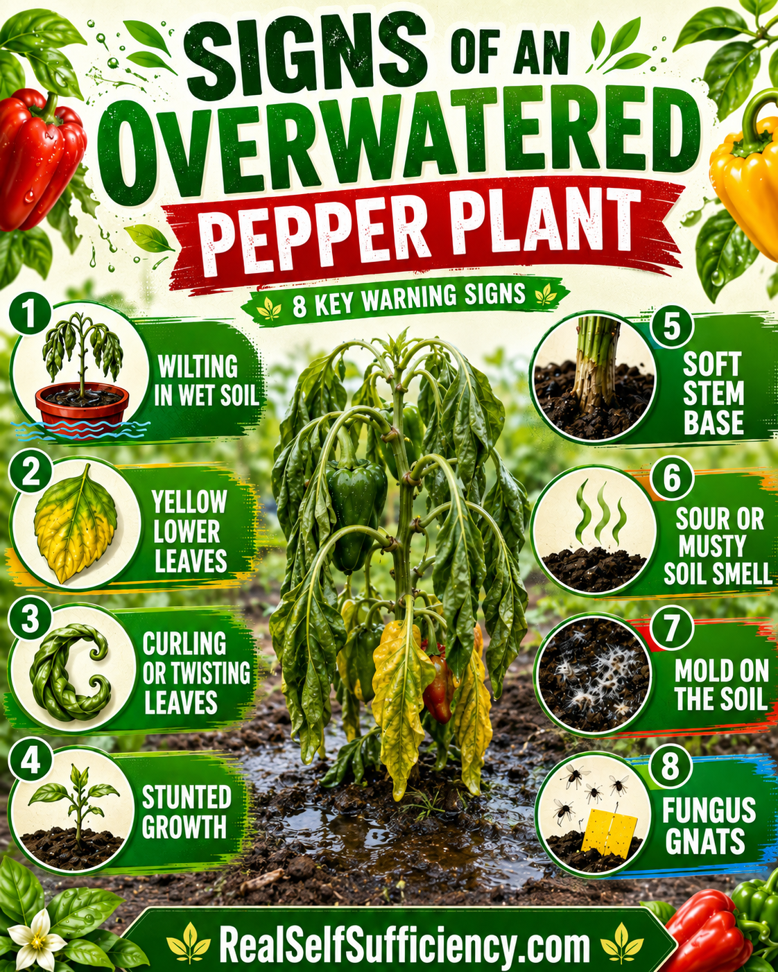 signs of overwatered pepper plant