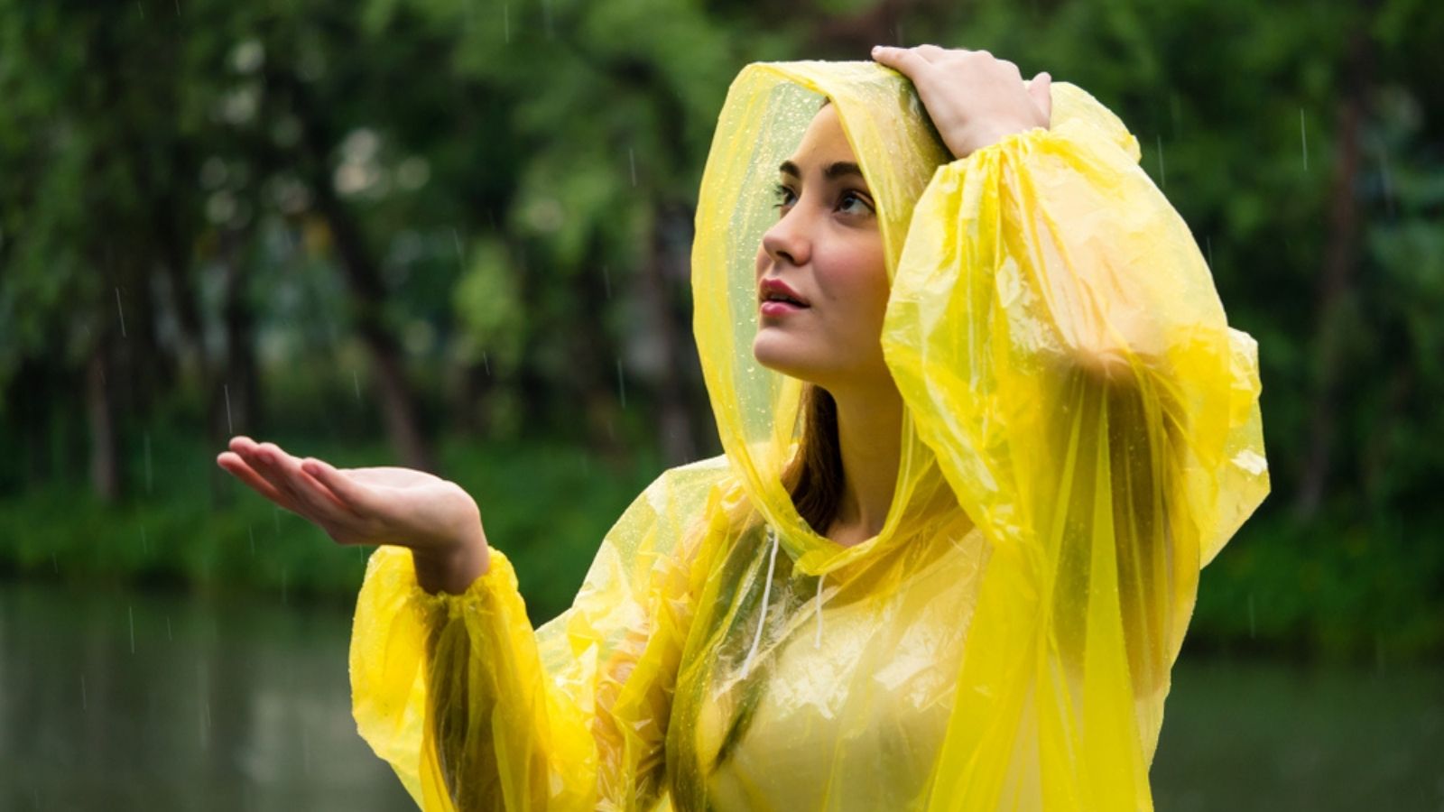 female in rain poncho