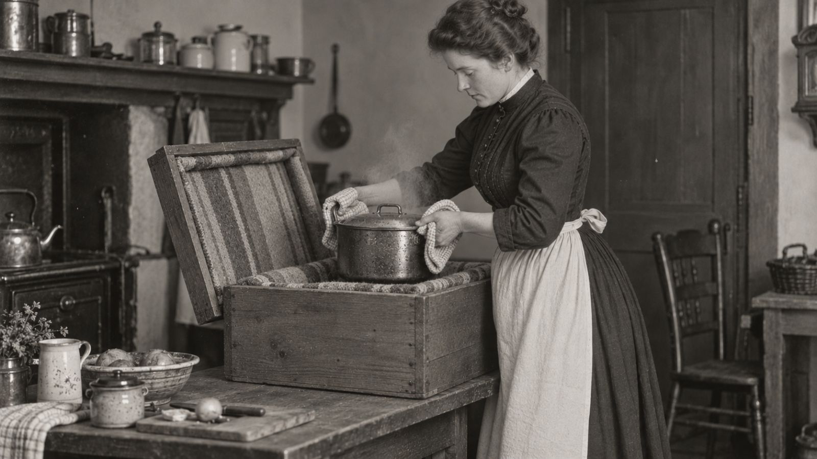 Victorian kitchen hay box cooker
