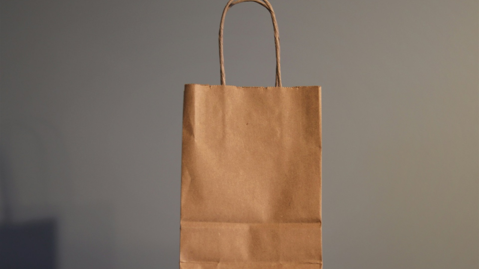 A plain brown paper carrier bag with twisted paper handles