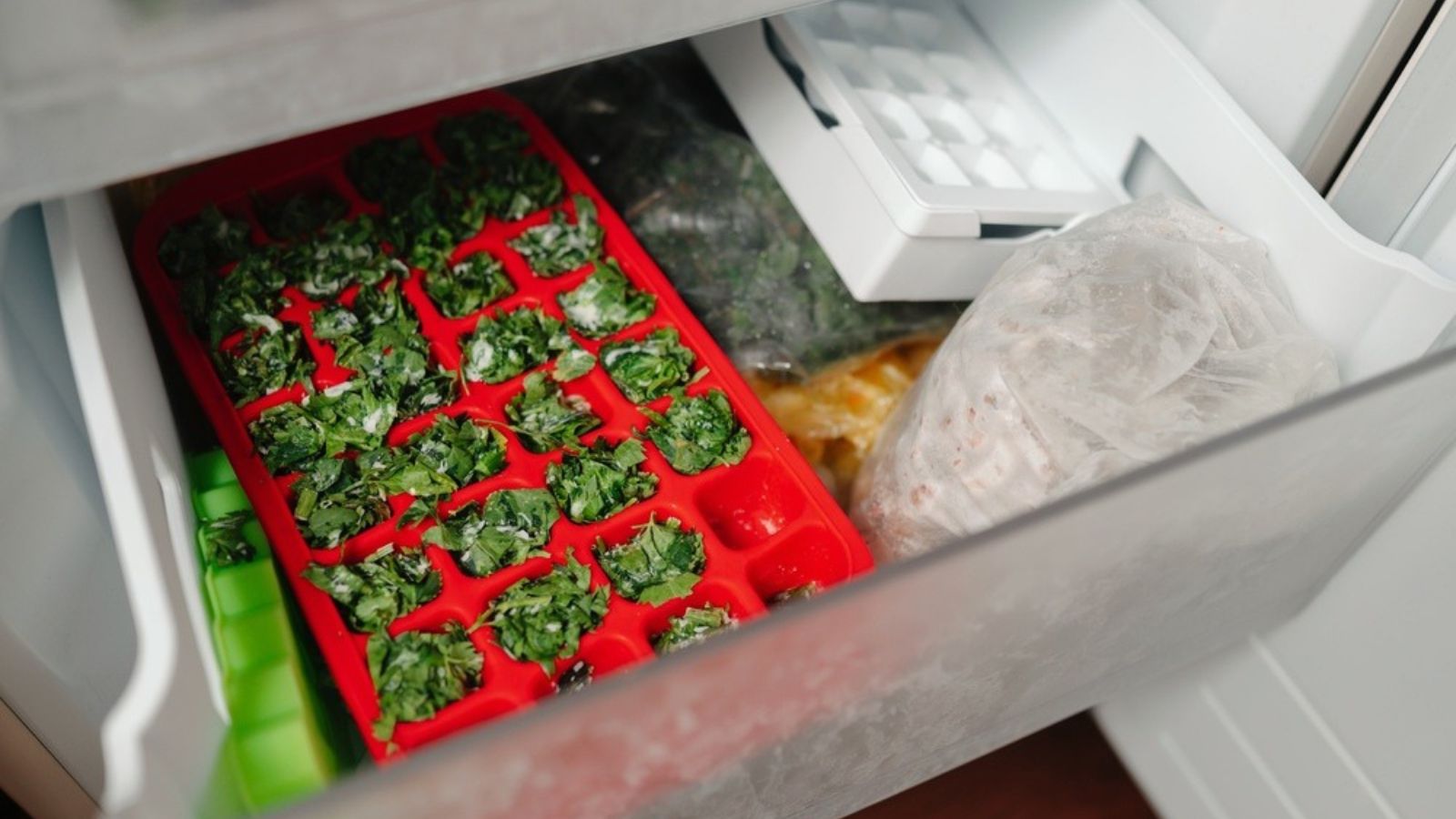 frozen herbs in the freezer