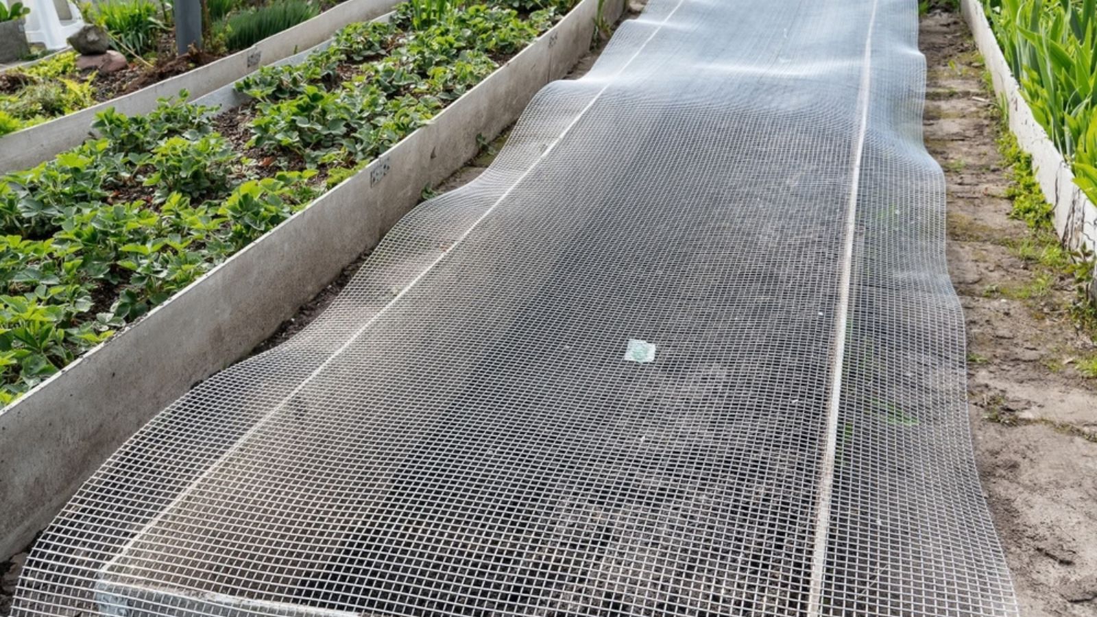 newly planted bulbs coved in wire mesh