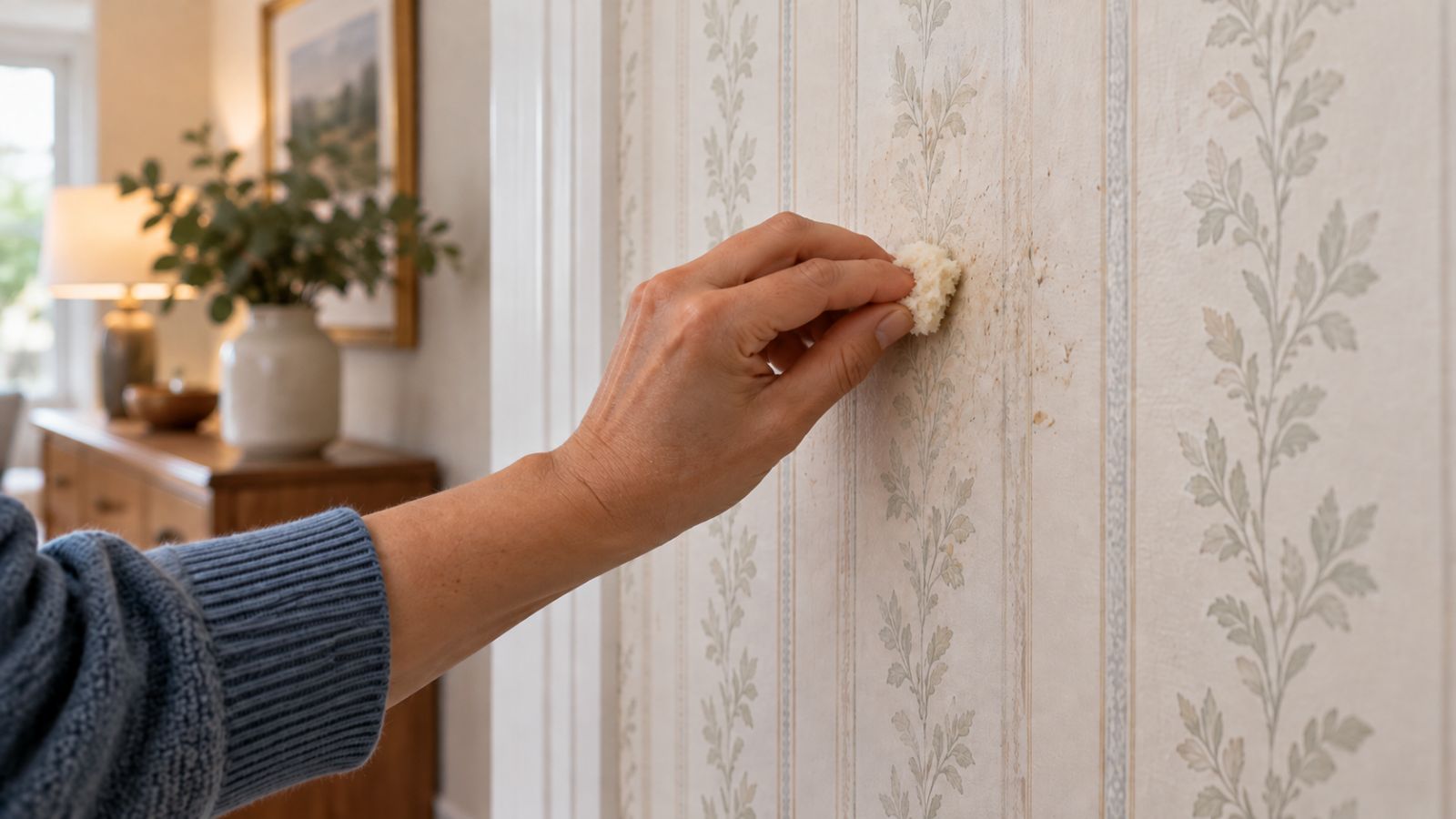 spot cleaning vintage wallpaper with bread